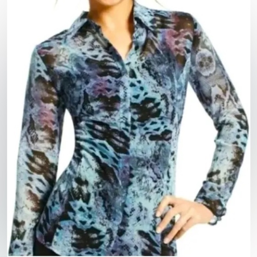 Cabi Blue Python Sheer Blouse‎ - Picture 6 of 6